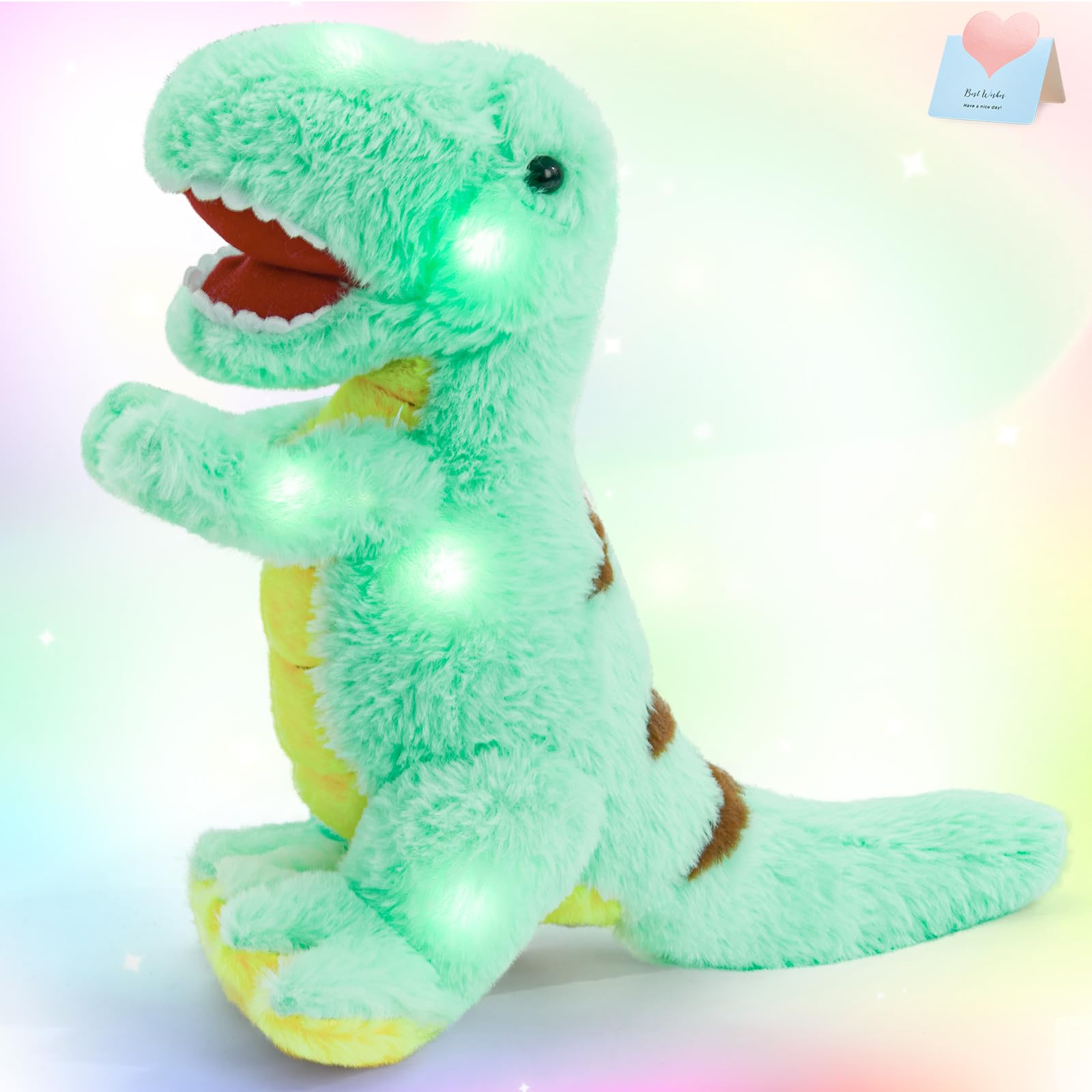 Glow Guards Light up T-Rex Dinosaur Stuffed Animal,Soft Dinosaur Plush Toy with LED Night Lights Glow in The Dark,Birthday Children's Day Gifts for Toddler Kids,14''