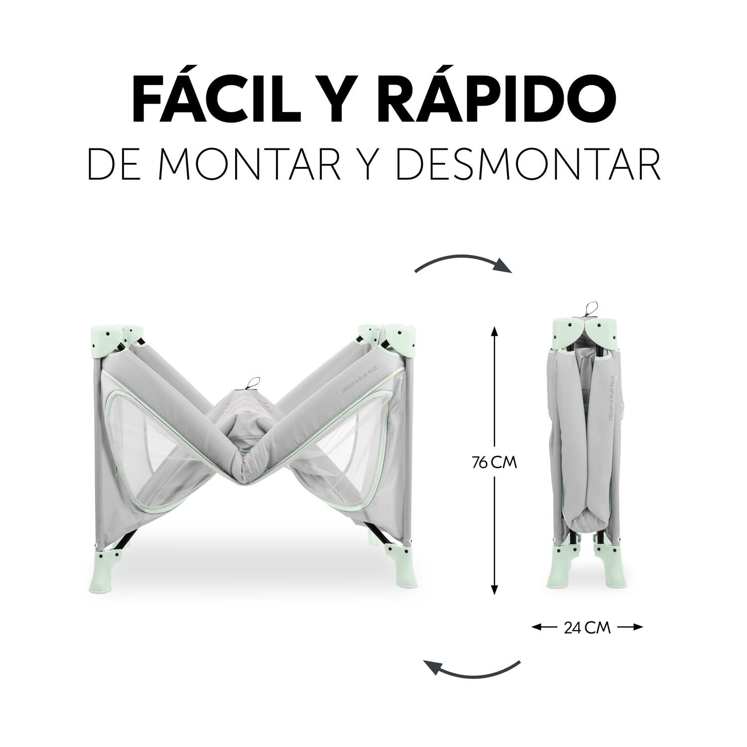 hauck Dream N Play Plus Cuna de Viaje Bebe - Plegado Compacto - Dusty Mint