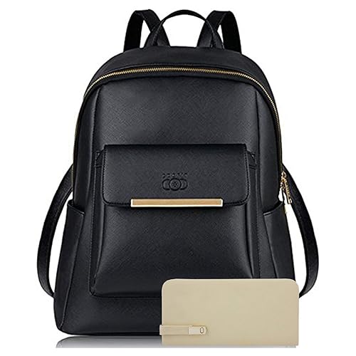 Pynk Fashion Pu Material Girls Cadence Casual Backpack School/College Bag And Clutc Combo(Prebkp9) (Black With Clutch) (Black)