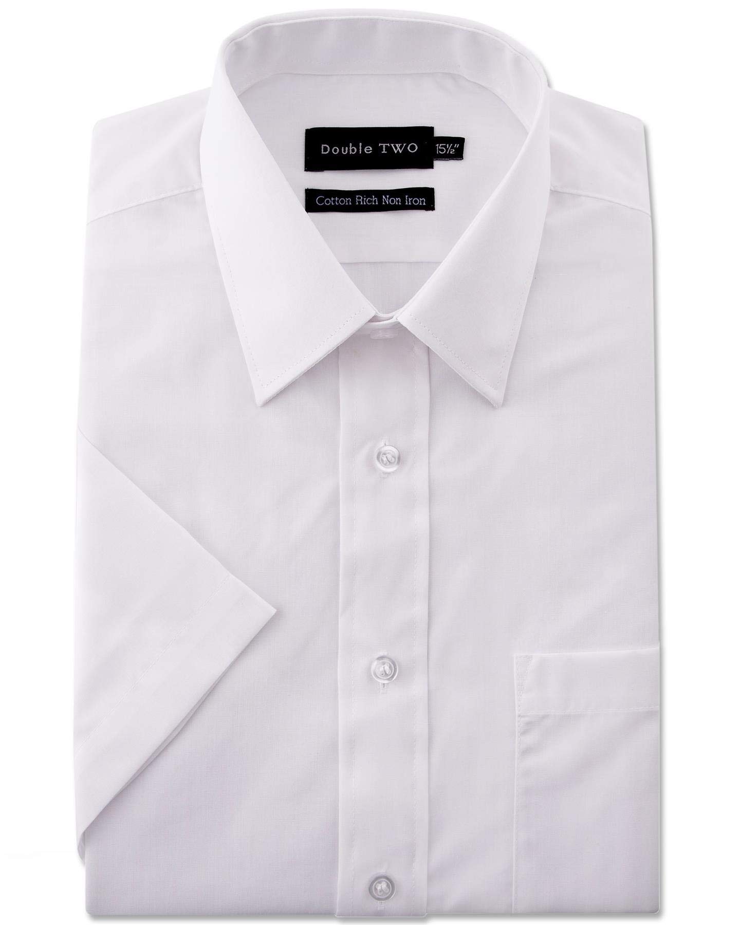 Double TWO Mens Short Sleeved Non Iron Cotton Rich Shirts (4500) in White in 17.5