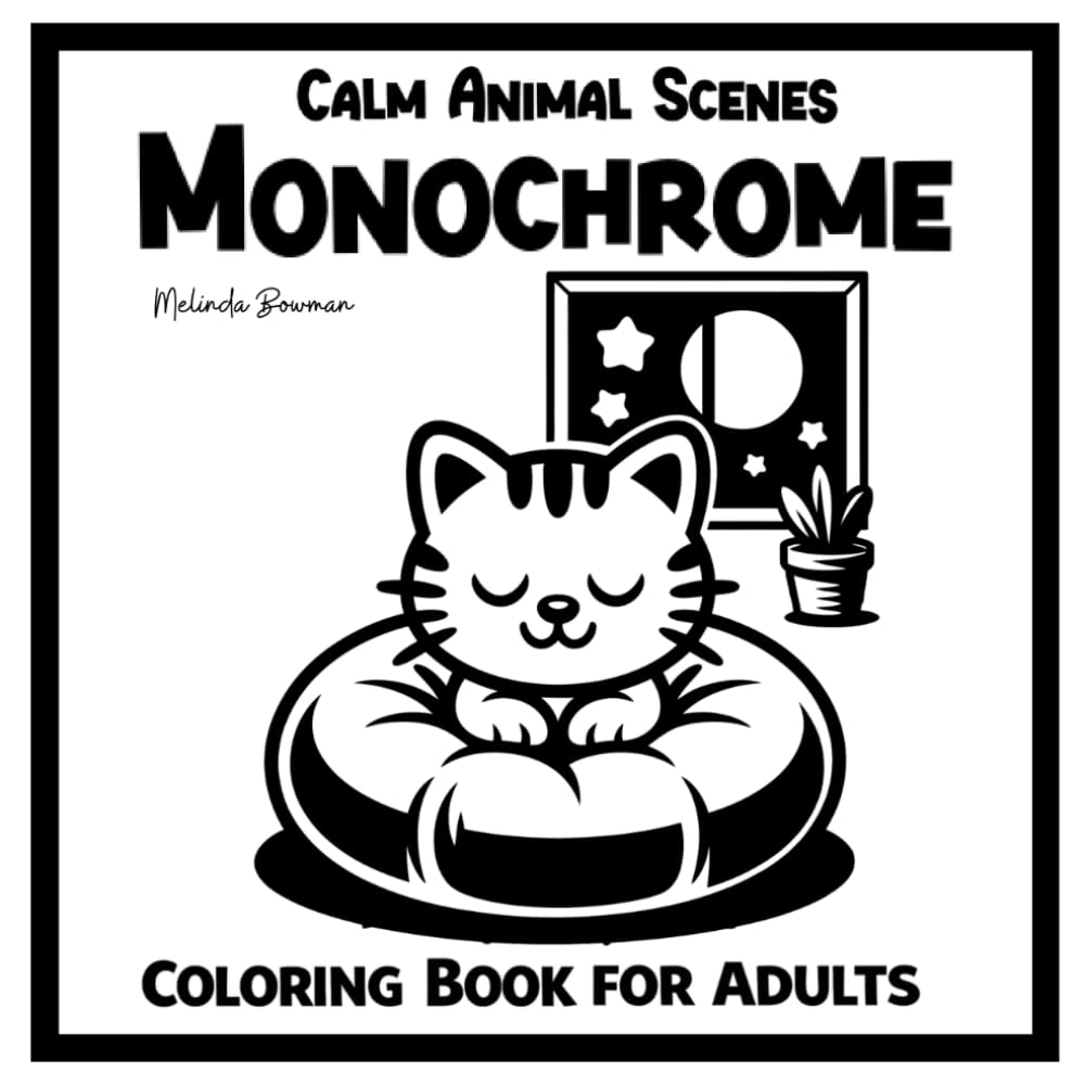 Calm Animal Scenes Monochrome Coloring Book for Adults: Black-and-White Animal Designs for Mindful Coloring and Relaxation