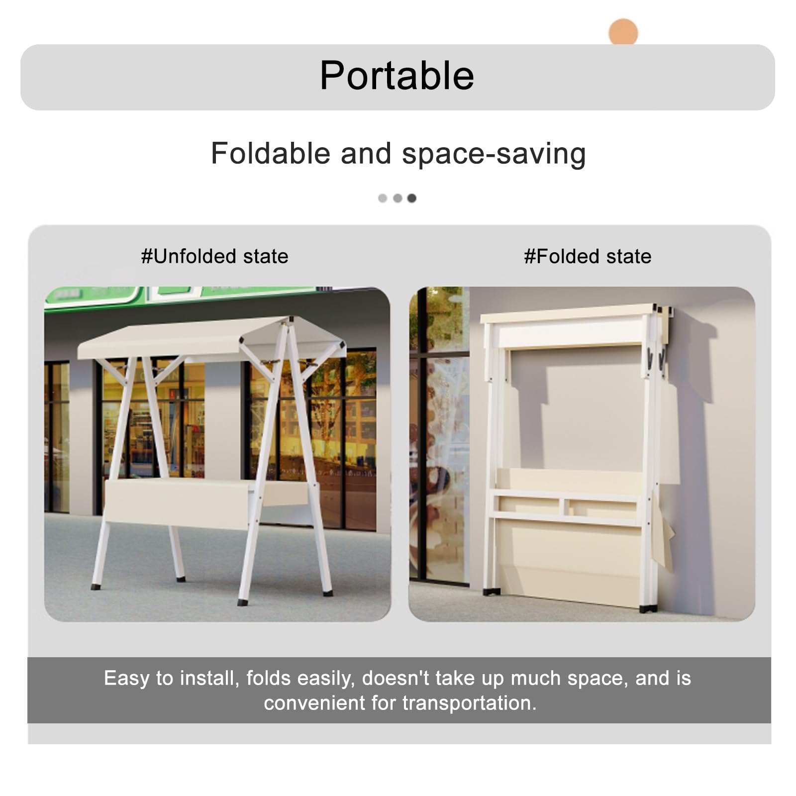 Genérico Carrito Plegable portátil para vendedores de Comida - Estante móvil para Puestos de Mercado, Ventas callejeras, Eventos al Aire Libre y ferias - Beige 160 cm/62,9 Pulgadas - Ideal para Vende