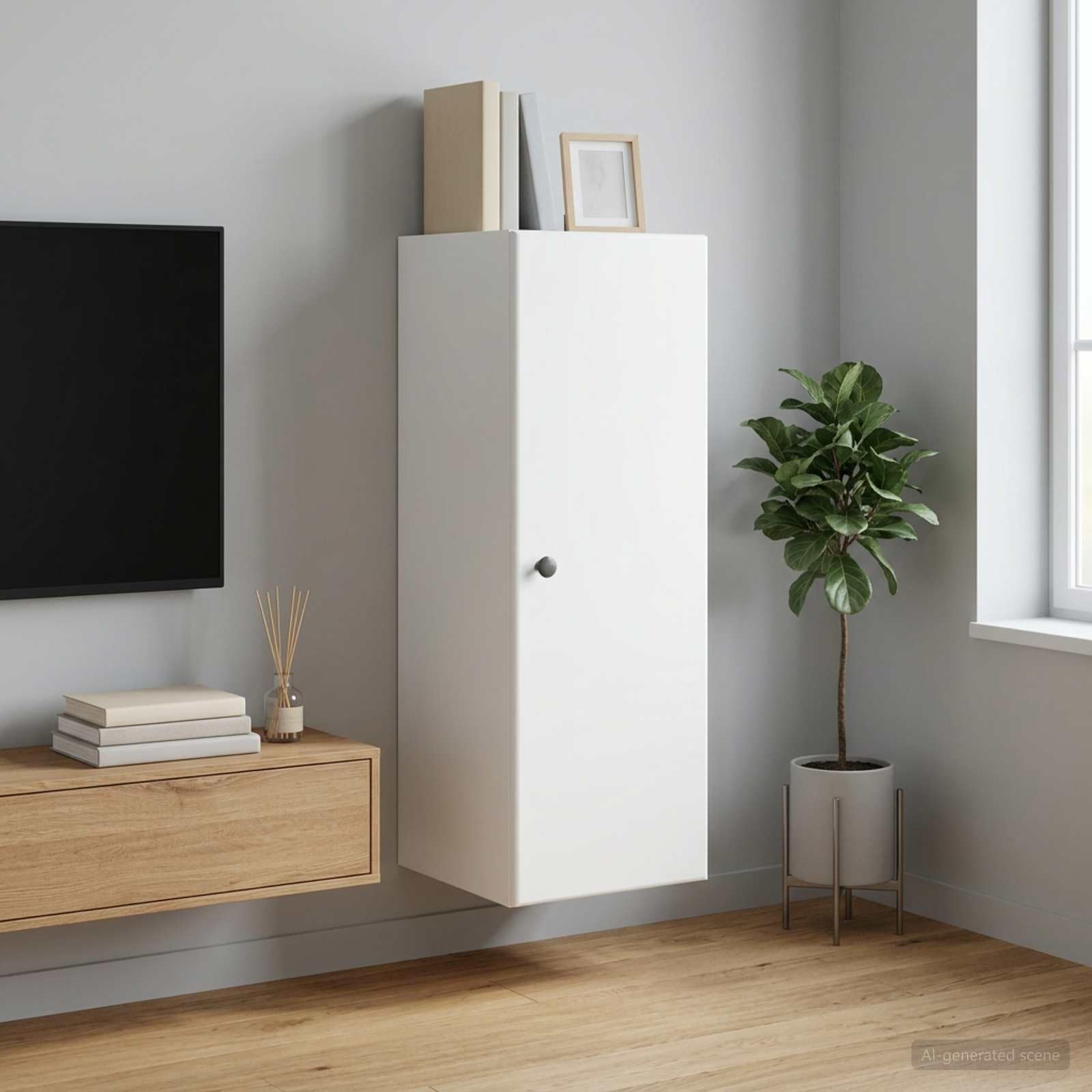 Mobiletto a Muro Bianco 33 x 34,5 x 90 cm Legno Ingegnerizzato con Anta