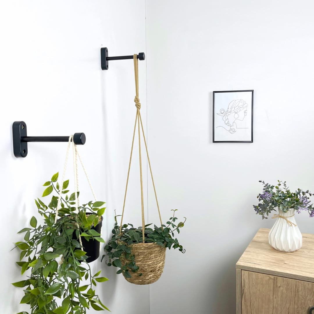 EvenWood 2-teiliges Set schwarzer Pflanzenwandhaken - Stabiler Pflanzenwandhänger für Töpfe, Windspiele, Blumenhalterungen - Halterung Pflanzenaufhänger/Haken für Innen- und Außendekorationen (20,3