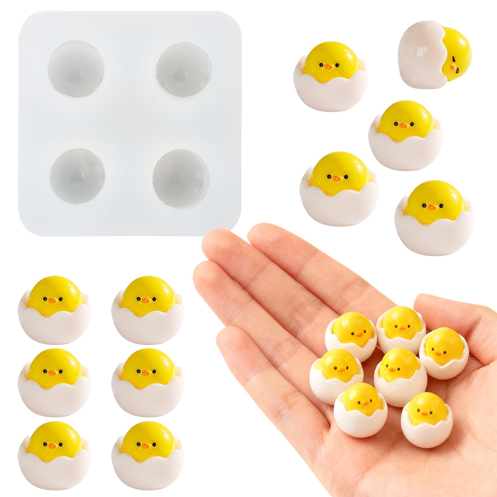 Cute Tiny Hatching Chick Resin Silicone Mold Micro Dollhouse Animal Epoxy Casting Mold for DIY Resin Art Fairy Garden Miniatures Landscape Crafts Decor(4-Cavity)