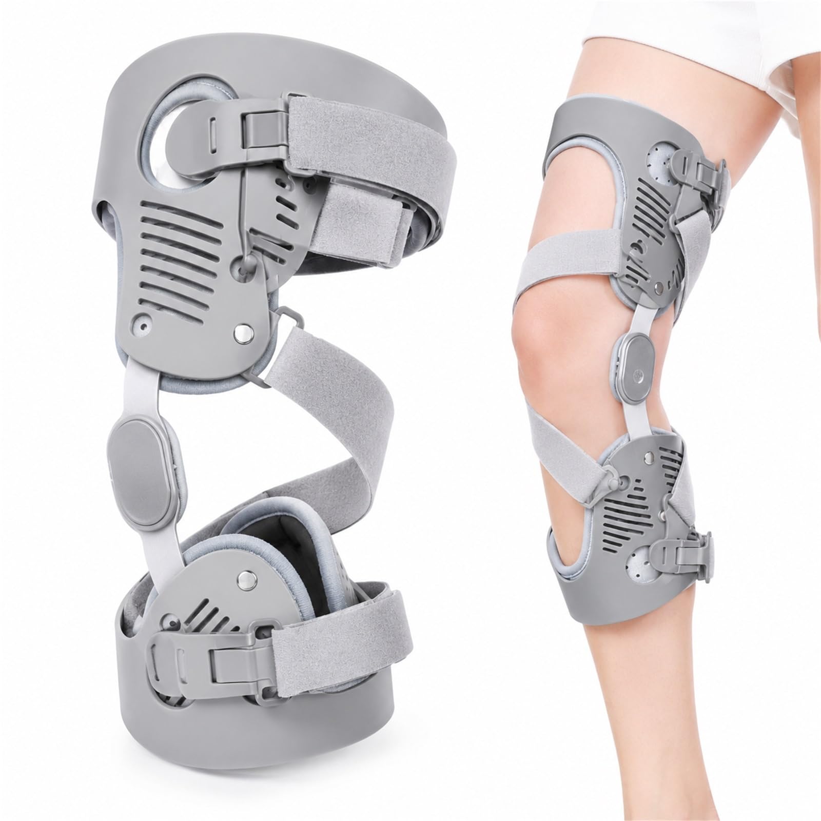 Knieorthese mit Gelenk Verstellbare Kniebandage zur Stabilisierung für Meniskusriss Kreuzbandriss ACL MCL Post OP Reha Knieschoner für Sport und Alltag Herren Damen(Links)
