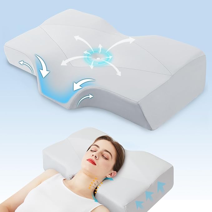 Mkicesky Cervical Pillow for Neck and Shoulder Pain Relief, Memory Foam