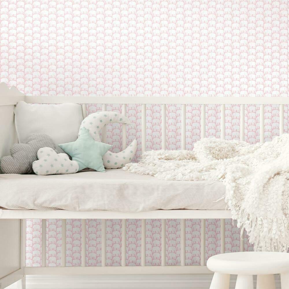 RoomMates RMK11527RL Pink Elefantti Peel and Stick Wallpaper, Pink, White, 45.7 x 47.9 cm - Image 2