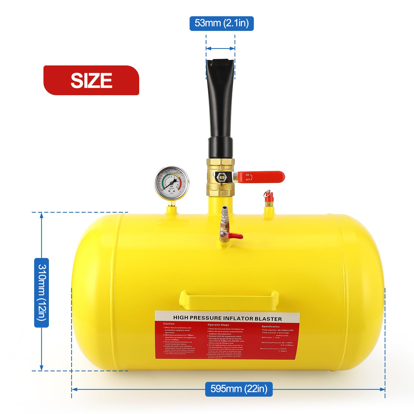 Garvee Inflador de Talones para Neumáticos 38 L Herramienta Montaje Neumáticos sin Cámara Depósito Aire para Asentar Talón de Neumático Inflador Bead Seater para Coche SUV Camión