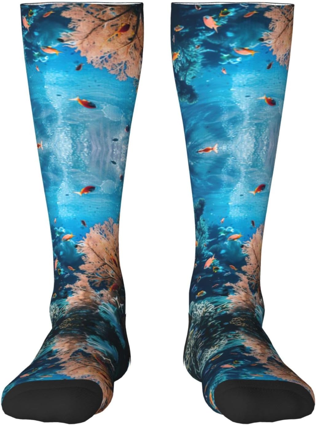 Coral Reef Print Breathable Crew Neck Athletic High Socks,Suitable For Sports,Running,And Travel.