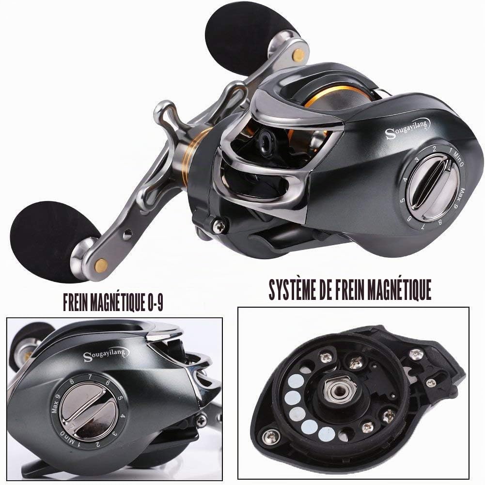 Sougayilang Baitcasting Moulinet de pêche, 11+1 roulements blindés, système de Frein magnétique Moulinet de pêche en Eau Douce et en Eau salée pour la Carpe, la Truite, la brème, etc.