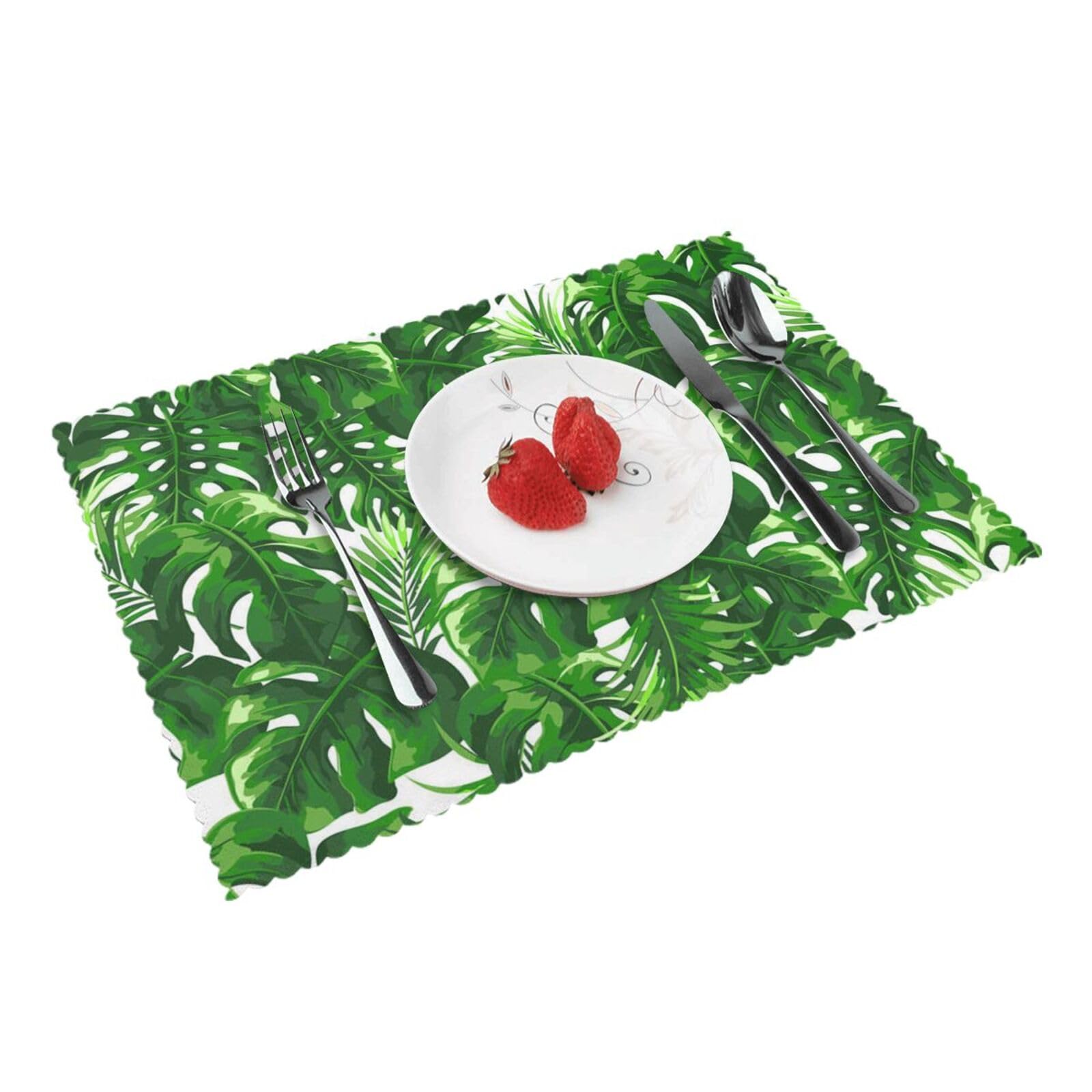 Bnvsadc Monstera Deliciosa Banana Palm 4 Pcs Heat Resistant Placemat 45X30 Cm, Printed Non-Slip Place Mats For Kitchen Dining Table Indoor Outdoor
