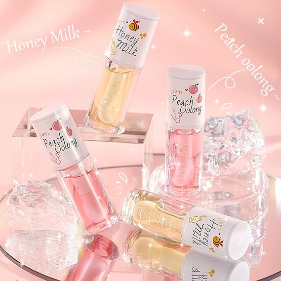 2Pcs Crystal Jelly Moisturizing Lip Oil Hydrating Lip Gloss Set with Big Brush Head Plumping Lip Fresh Texture Non-sticky Balm Long Lasting Glow Oil Lip Care Tools