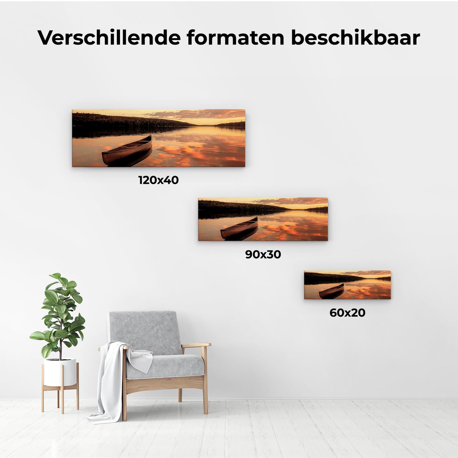 Artaza Leinwand Bilder Sonnenuntergang Am See - 120x40 cm - Groß XXL - Wanddeko Kanu - Wandbilder Meer - Deko Wohnzimmer