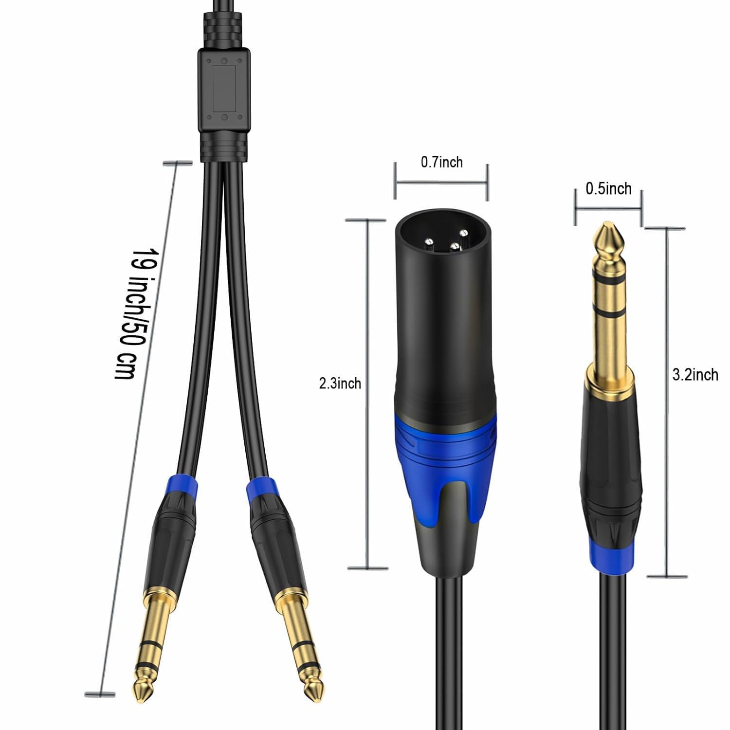 3-poliger XLR-Stecker auf Dual 6,35 mm 1/4 Zoll TS Mono-Mikrofon-Patchkabel, Stecker XLR auf Doppel 6,35 mm TS Y Splitter-Konverterkabel, Dual 1/4 Zoll Mono auf XLR-Stecker,