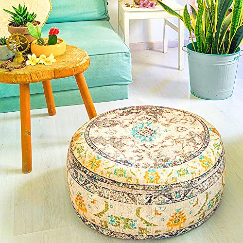 Hot Deals Mandala Life ART Bohemian Yoga Decor Floor Cushion Cover - 24x8 inches - Round Meditation Carpet Pillow Case - Printed Cotton Rug Pouf