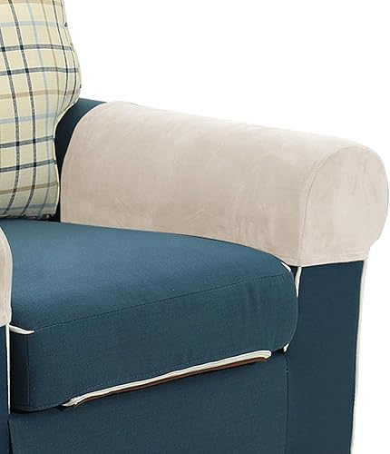 Miniatura 4 de XMNTG Juego de 2 fundas elásticas de color beige para reposabrazos de terciopelo suave, fundas para reposabrazos lavables y antimanchas, fundas