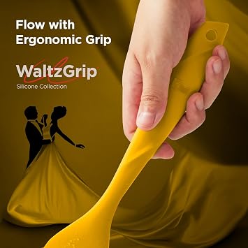 Kitchen Mama WaltzGrip Silicone Utensil Set: 6-Piece Spatula, Basting Brushes, Pancake Turner for Nonstick Cookware - Heat-Resistant, Dishwasher-Safe, Perfect for Baking (Yellow)