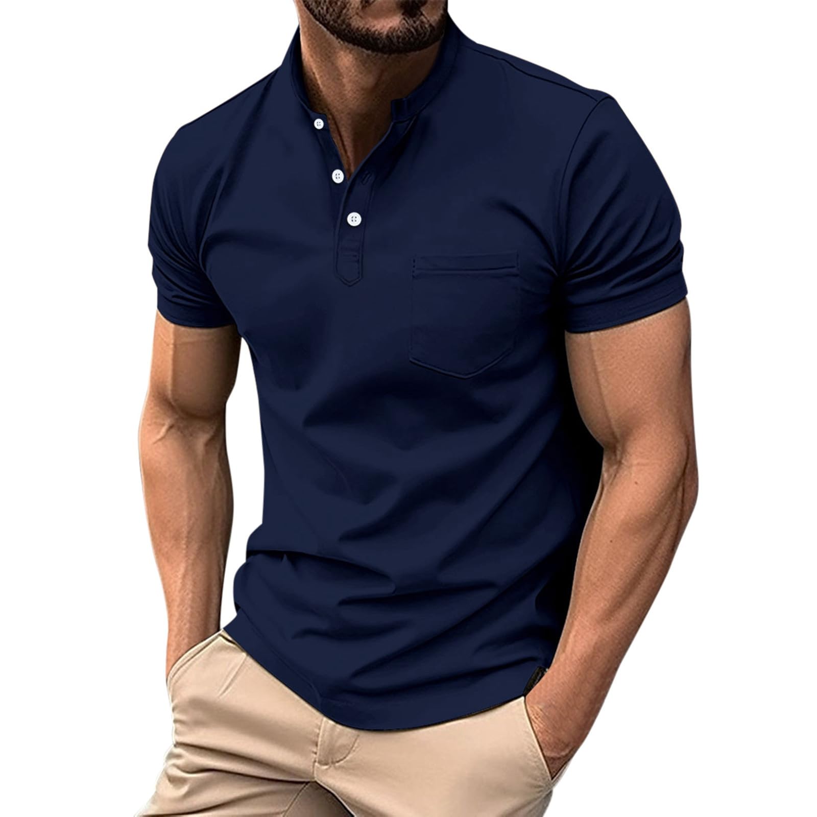 T-Shirt Herren Henley Beiläufig Kurzarm T-Shirt Single Taste Knopfleiste Einfacher V-Ausschnitt Hemden Baumwolle Hemden mit 3 Knöpfen Knopfleiste Rundhals Hemden