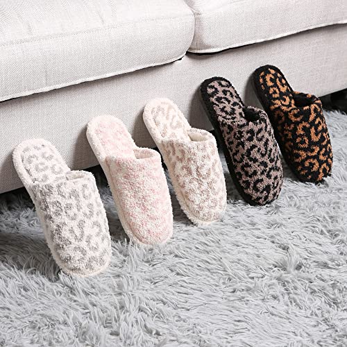 MIRMARU Women’s Animal Print Comfort Fluffy Fuzzy Slip-on House Slippers Open Toe Cross Band Indoor Outdoor Non-Slip Slippers for Women 7