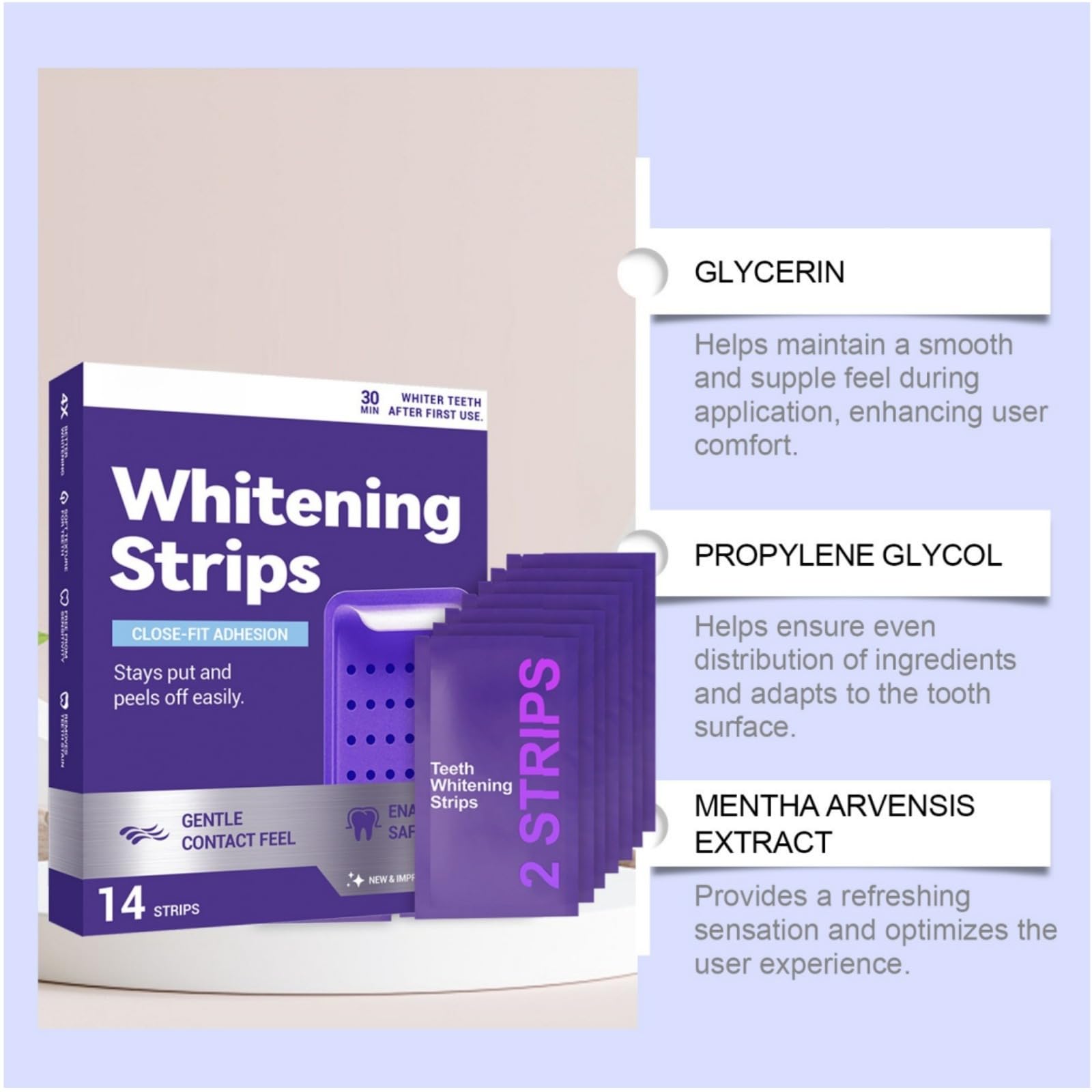 Strisce bianche viola teeth whitening, Effectively removes stains, safely whitens coffee/tea/red wine stains, does not damage teeth. utilizzando tecnologia purple, adatto per la teeth sensitive.