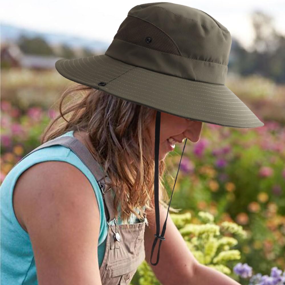 DRESHOW Donna Sole Cappello All'aperto UV Protezione Cappello Maglia Pieghevole Tesa Larga Pesca Coda di Cavallo Spiaggia Secchiello Cappelli