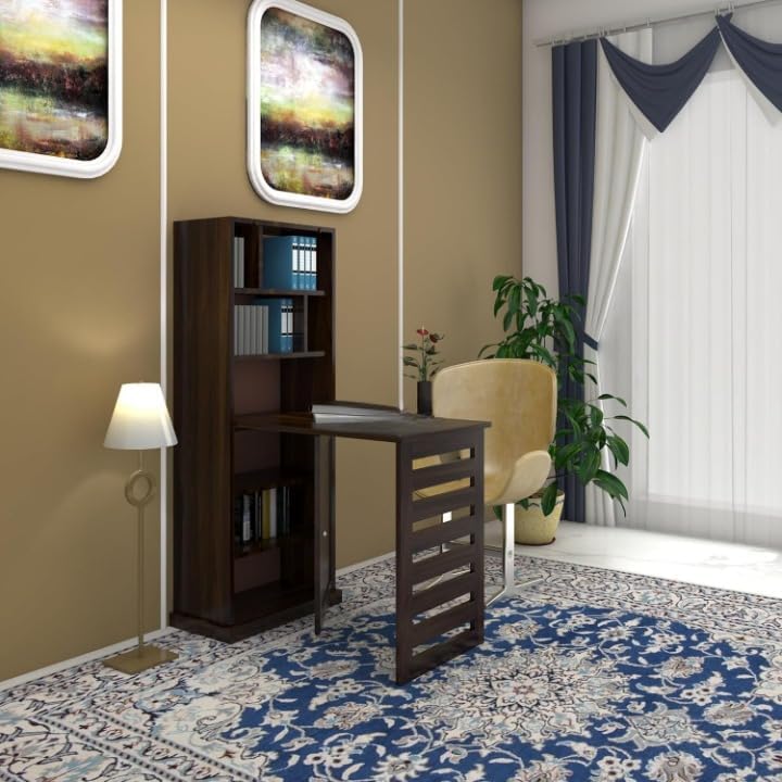 Image of SUNCOM Solid Sheesham Wood Foldable Study Table for Adults | Computer Table for Home | Office Table for Office Work | Work from Home Table with Door Cabinet & Shelf Storage | Rosewood, Walnut