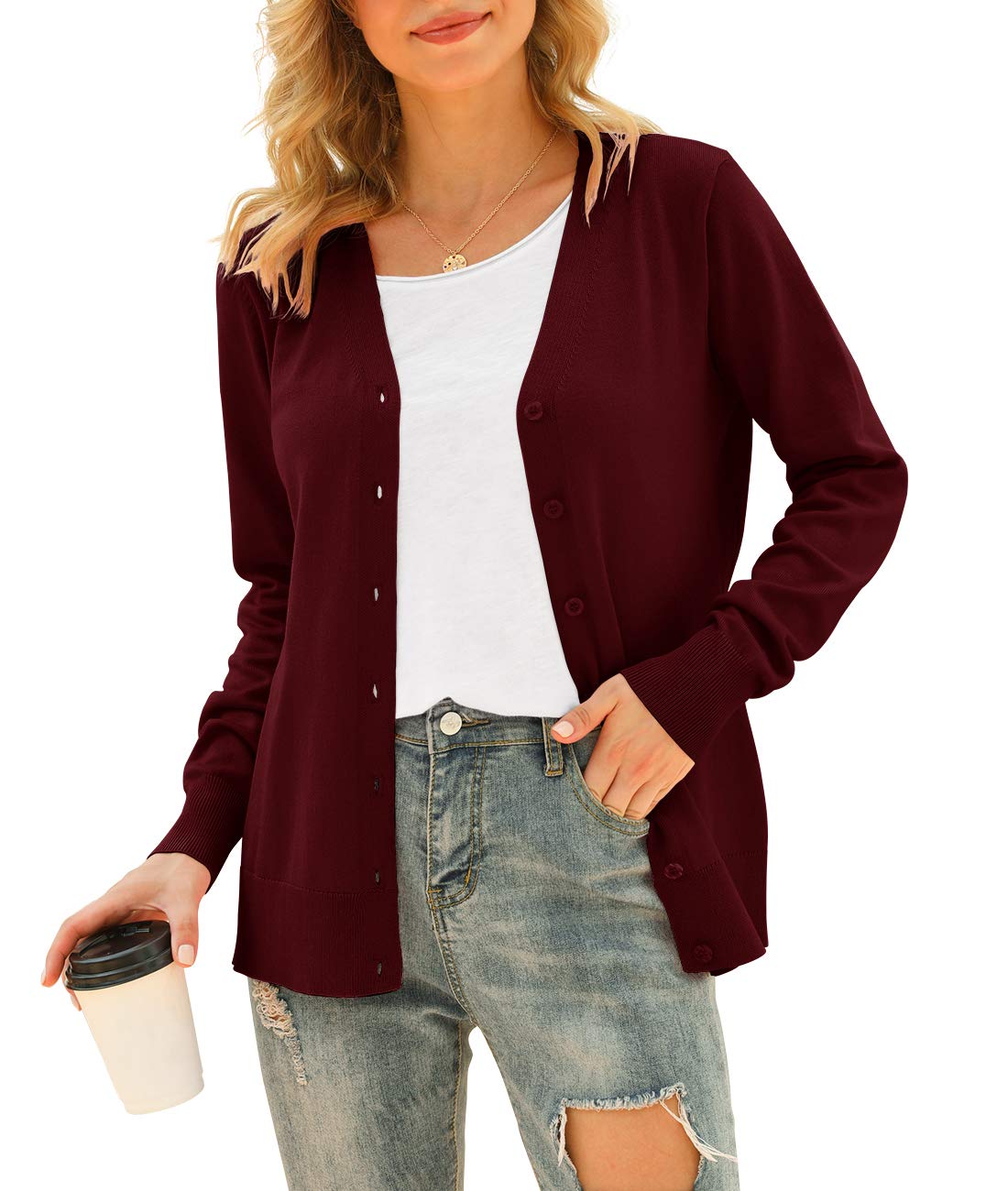 VIISHOWWomen's V Neck Button Down Knitwear Long Sleeve Soft Basic Knit Cardigan Sweater