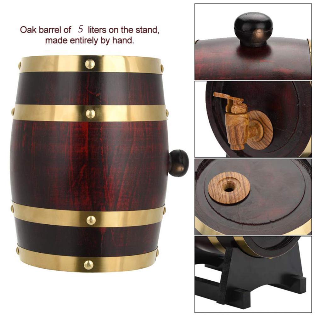 Distributeur de tonneaux de vin en Bois 15L, Seau de Stockage de barils de vieillissement en chêne Vintage avec Support en Bois et Robinet pour Affichage et Stockage de spiritueux,