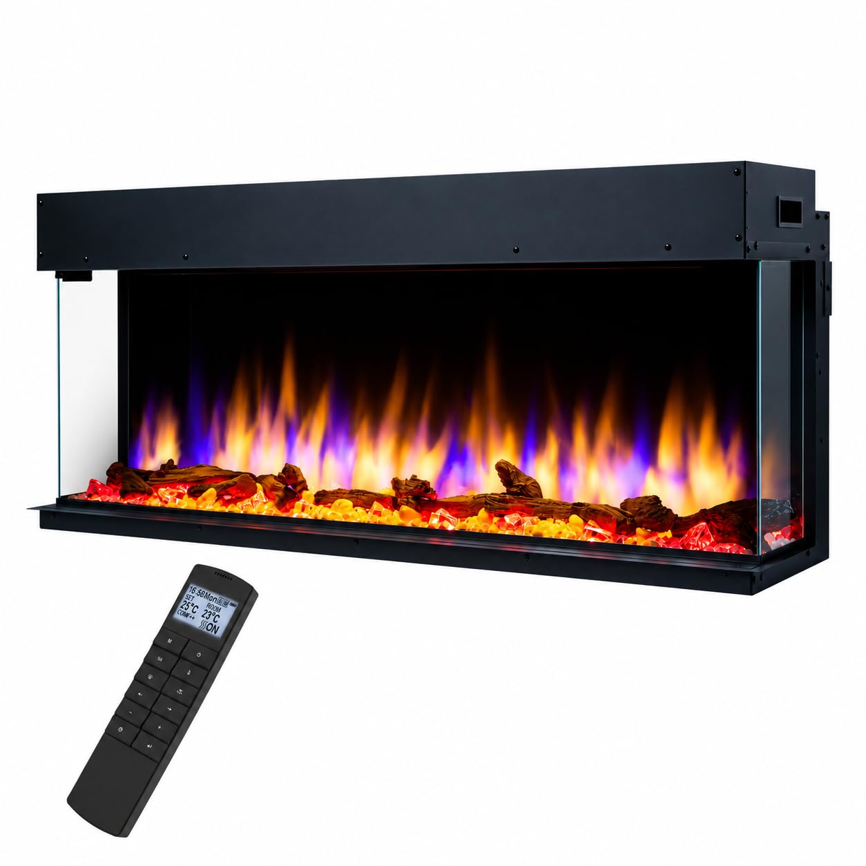 Endeavour Fires Rosedale 3D Media Wall Electric Fireplace, 48"/1230mm | 1, 2 or 3-Sided Display,13 Flame Colours, Log Crystal and Pebble Fuel bed, 1–2kW Heater, 7day Programmable Remote