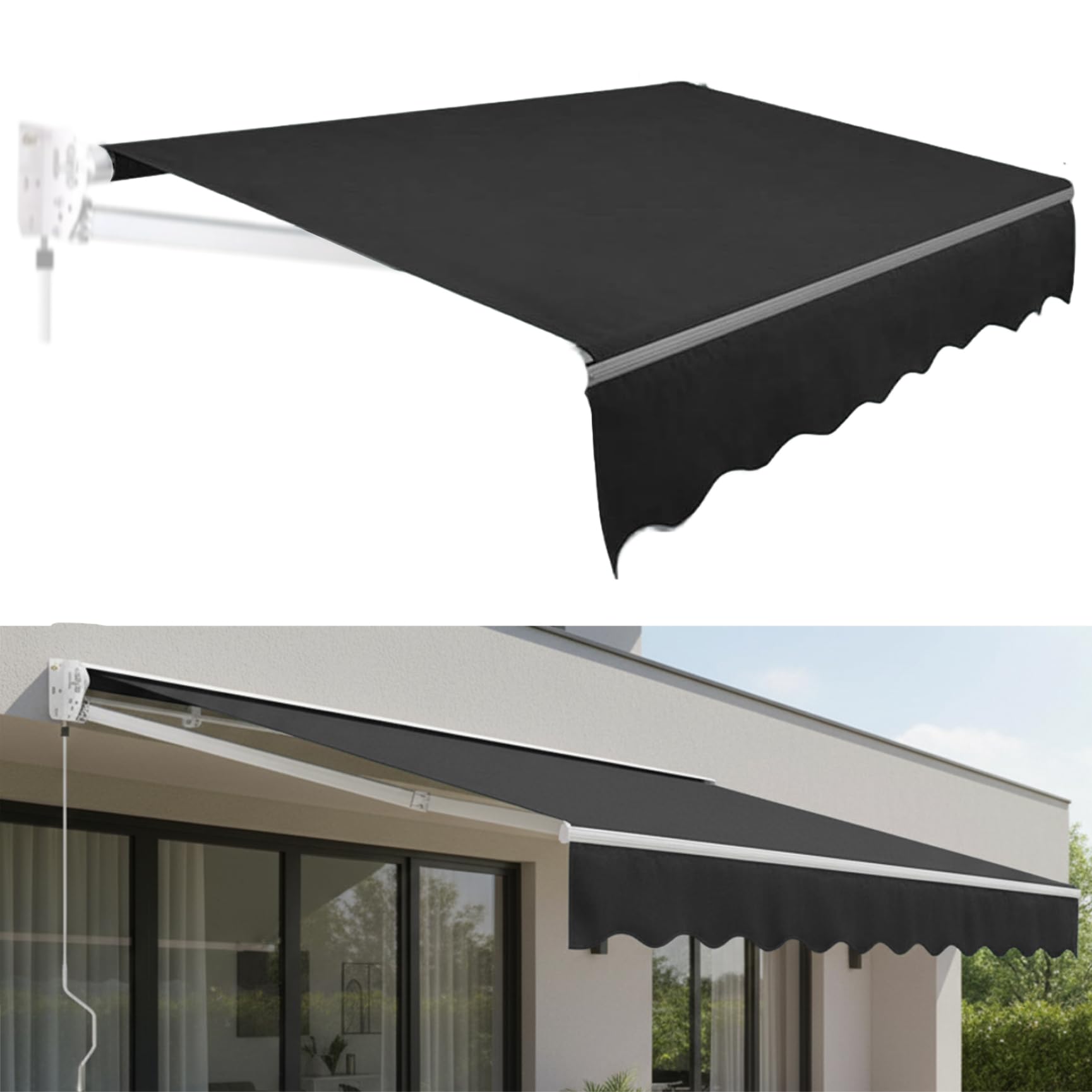 Couverture d'auvent imperméable et résistante au soleil pour terrasse noire