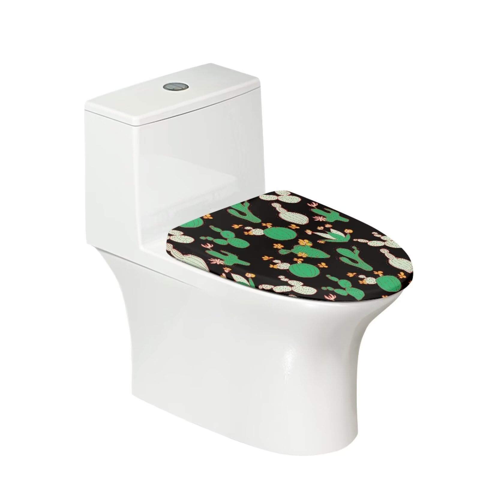Babrukda Toilet Lid Cover Elongated Toilet Lid Cushion with Elastic Edge, Cactus Flower Print Oblong Bathroom Toilet Seat Accessories Stay in Place Non-Slip