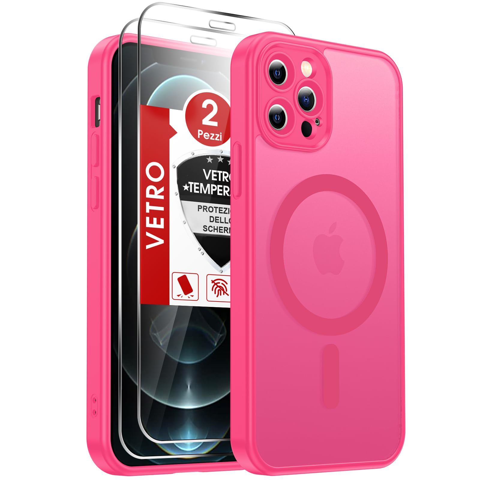 LeYi Cover Magnetica per iPhone 12 Pro con Vetro Temperato, Custodia Compatibile con MagSafe Traslucida Opaca Anti-Impronte Resistente Antigraffi TPU Antiurto Protettiva iPhone 12 Pro Case， Rossa