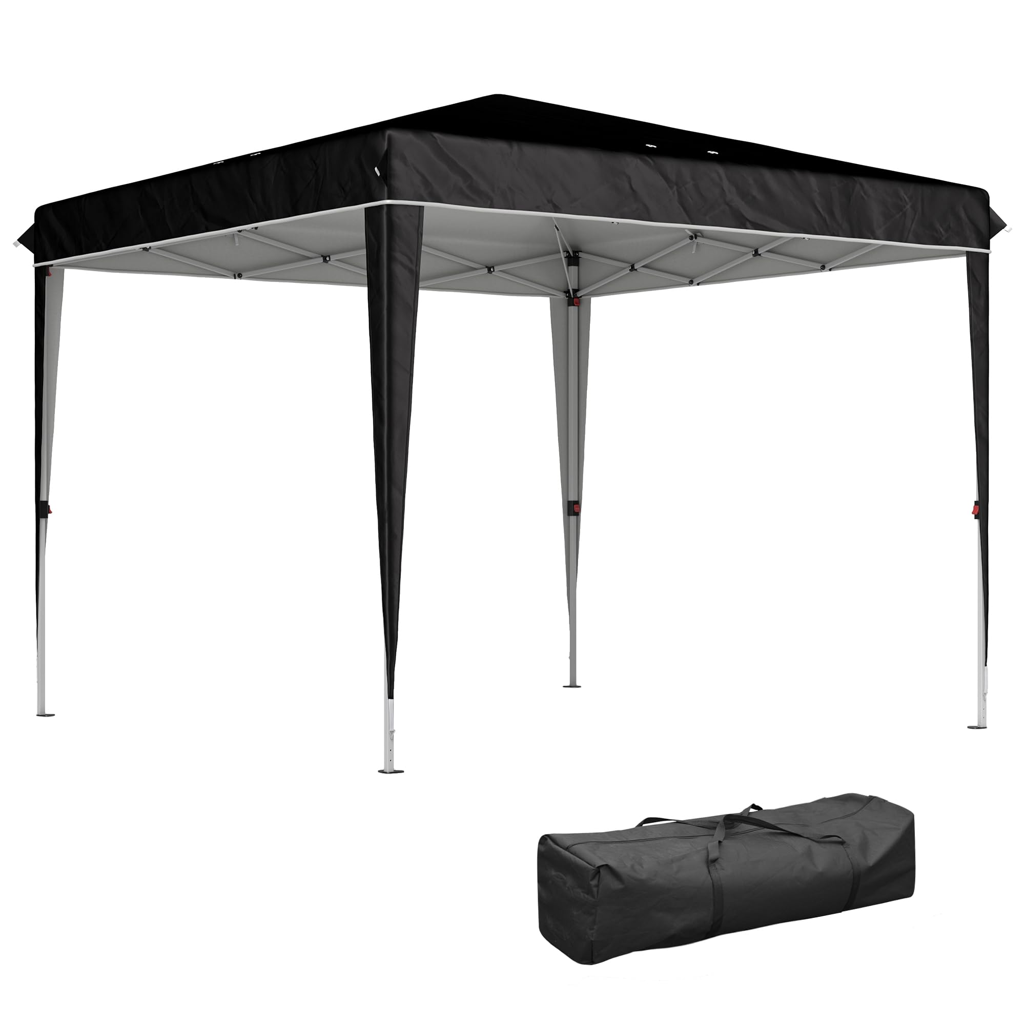 Outsunny Gazebo 3x3 m Pieghevole Pop Up Regolabile da Esterno Nero | Fori di Drenaggio, Metallo e Tessuto Oxford, Sacca di Trasporto, UV50+, per Giardino Feste Campeggio