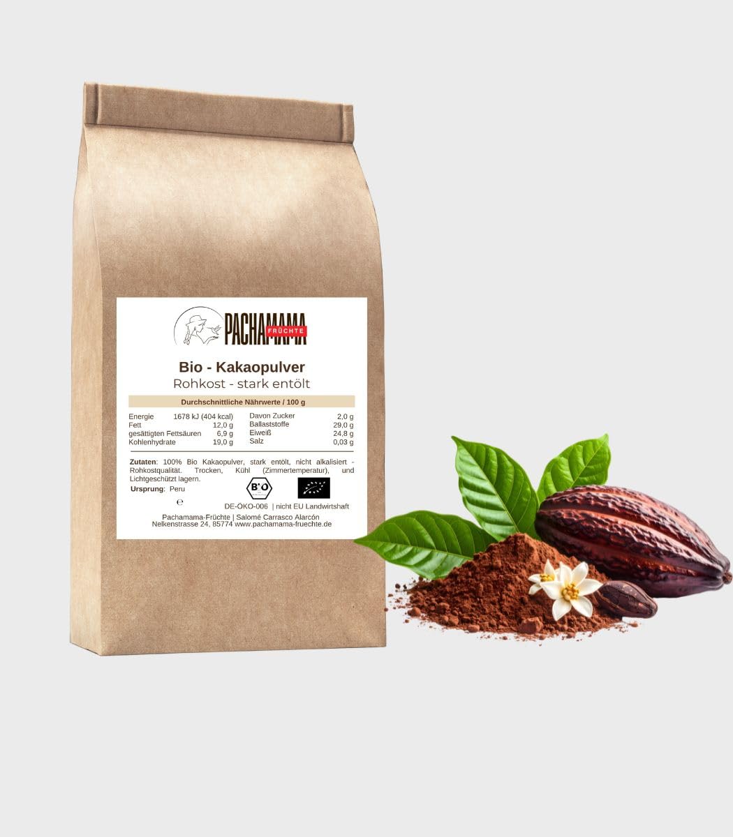Bio Kakaopulver Stark Entölt 3 kg (10-12% Fett) – Nicht Alkalisiert, Rohkost Qualität – 100% Rein, ohne Zuckerzusatz – Bio Kakao aus Peru, Vegan & Naturbelassen