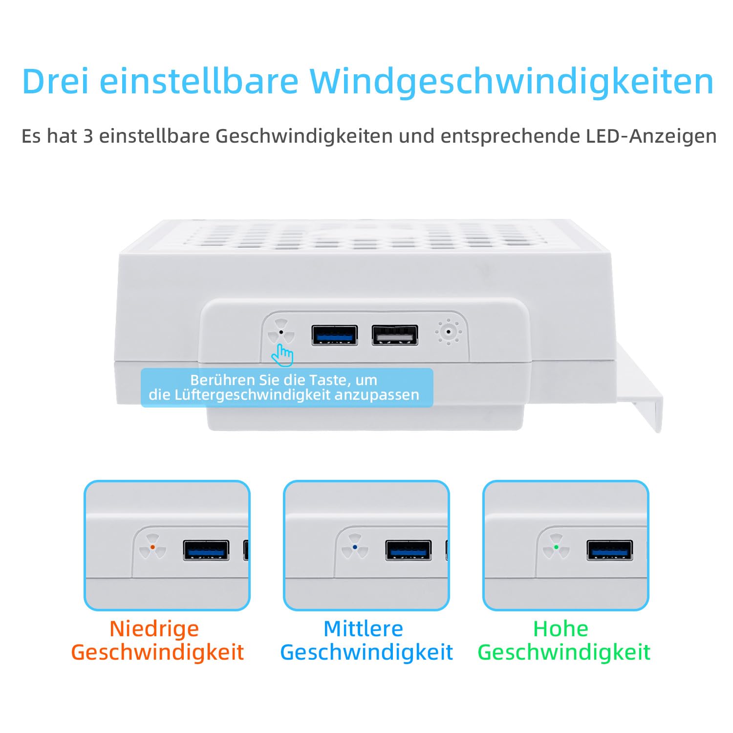 Mcbazel Lüfter für Xbox Series S, RGB LED Display, Low Noise, 2 Extra USB Ports, 3 Stufen Einstellbare Geschwindigkeit Externer Kühler Lüfter nur für Xbox Series S Konsole