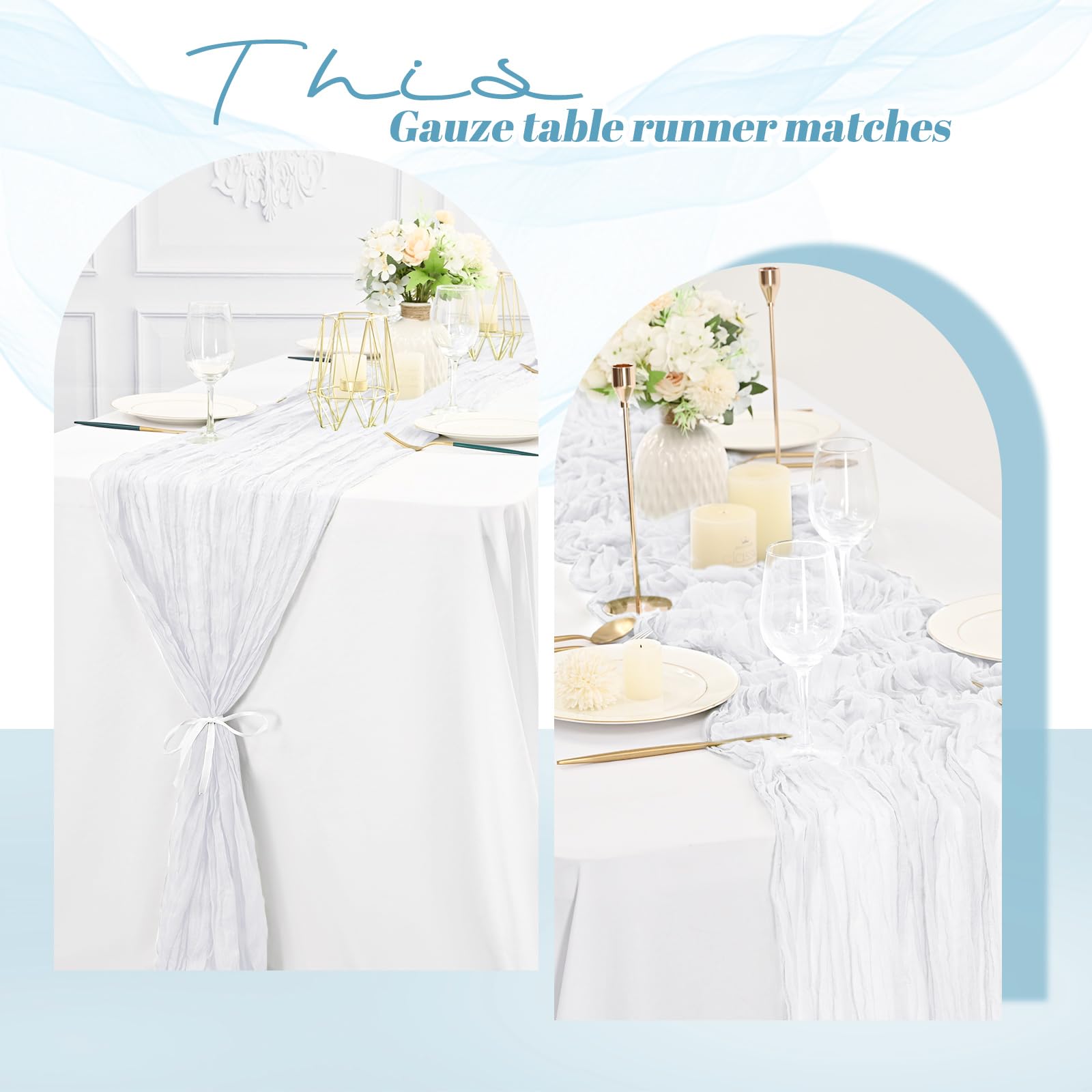 Pesonlook Lot de 10 chemins de Table en étamine Blanche, Chemin de Table en Gaze de 10 Pieds, Chemin de Table Semi-Transparent en Tissu étamine pour réception de Mariage, Mariage Rustique bohème