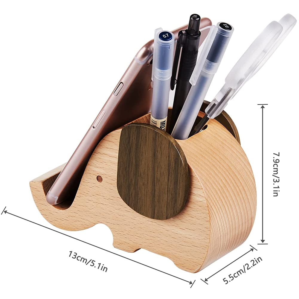 Elephant Desk Organizer Set - Wooden Pen Holder With Phone Stand & Wrist Support Pad