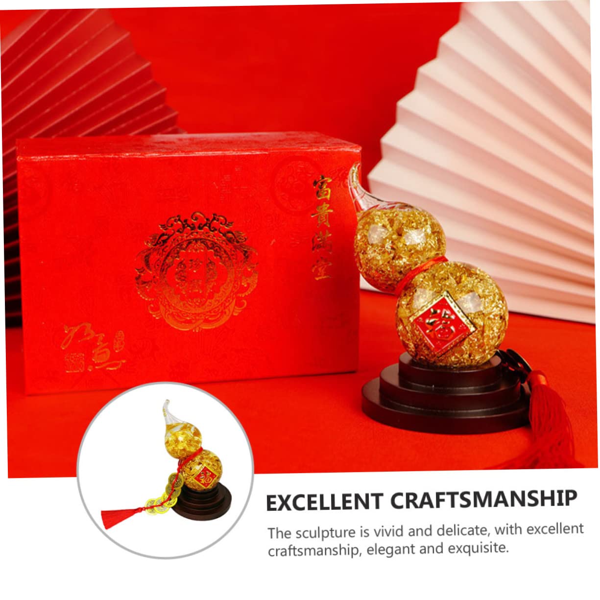 Zerodeko Kristall Kürbisdeko Gold, 1 Stück, Gourd Form, Kunstoff | Schreibtischdekoration für Zuhause und Hotel, 24k Goldfolie, Dekoratives Sammlerstück