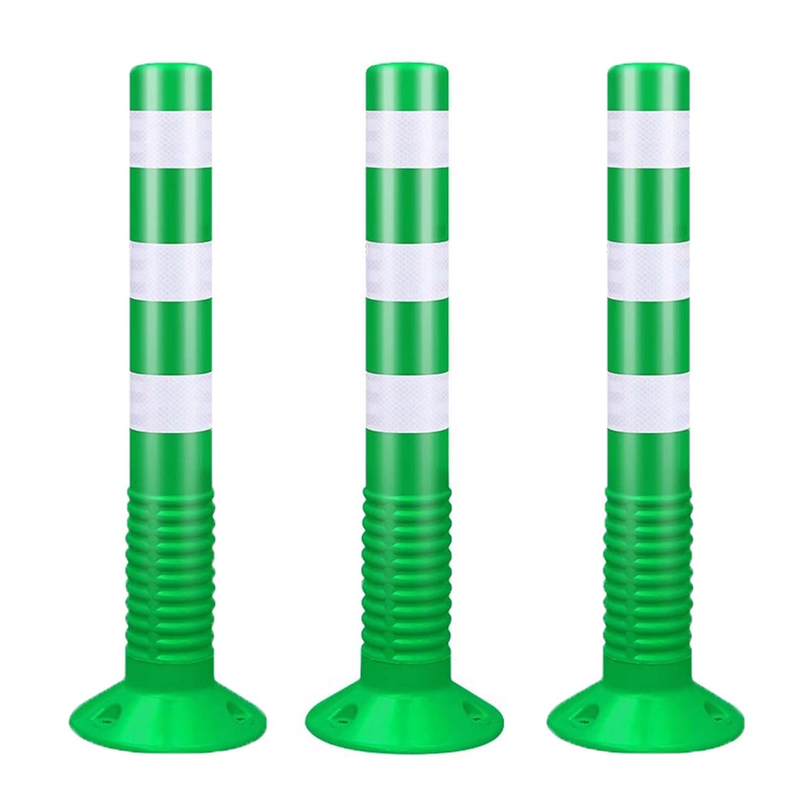 HCZKIUJY Traffic Safety Bollards with Reflective Bands - Durable Plastic Parking Barriers for Driveway and Road Delineation (Green 3pcs)