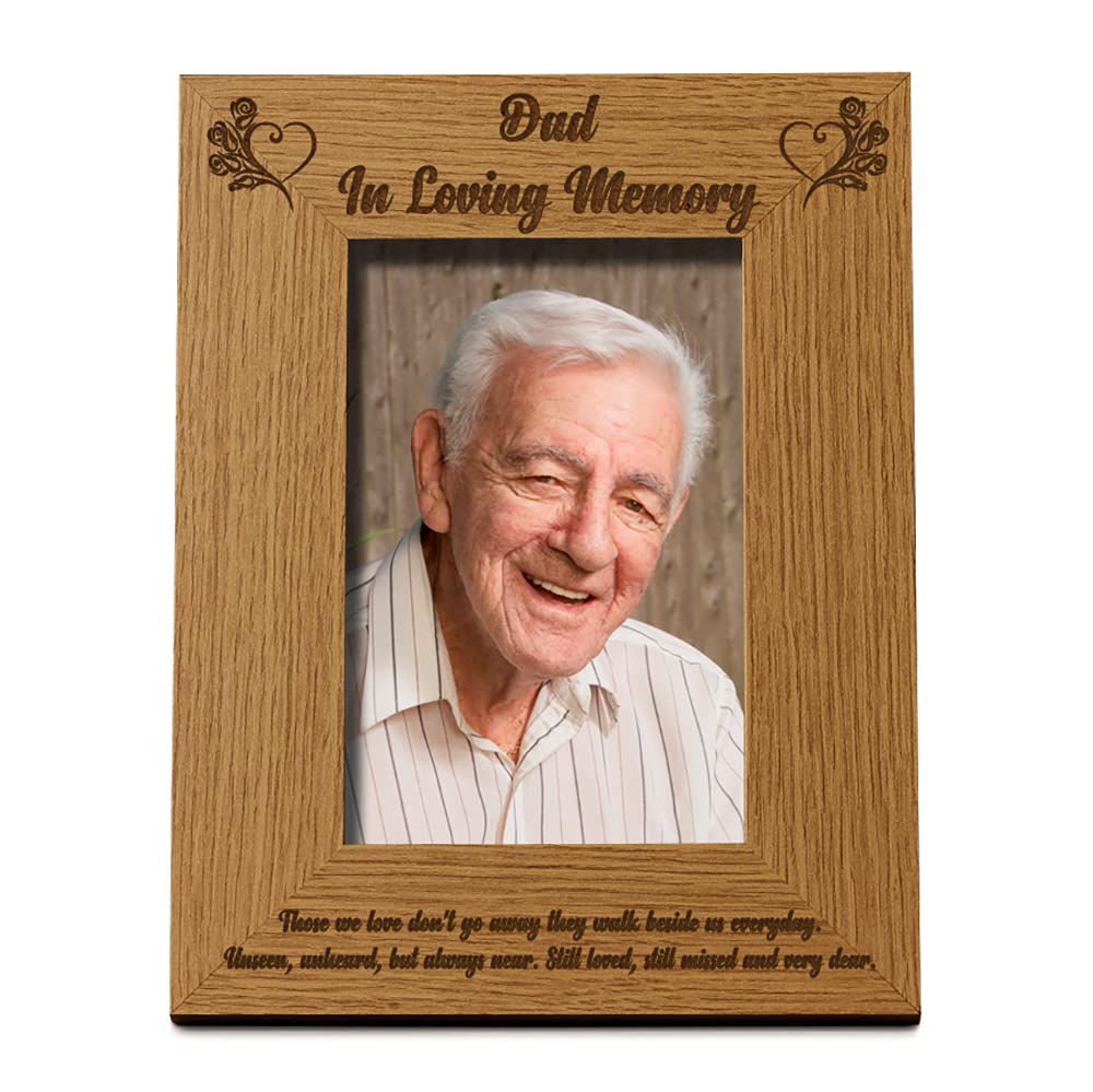 Ukgiftstoreonline Brown Dad In Loving Memory Remembrance Engraved Portrait Wooden Photo Frame Gift (5 X 7 Inch)