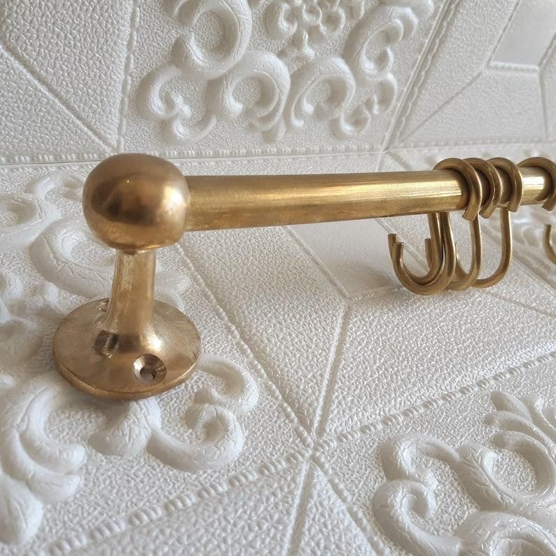 Portapentole in Ottone Non Laccato con Ganci a S, portapentole in Ottone Non Laccato, portapentole in Ottone Dorato Fatto a Mano, Rustico, Montato a Parete (60 Pollici)