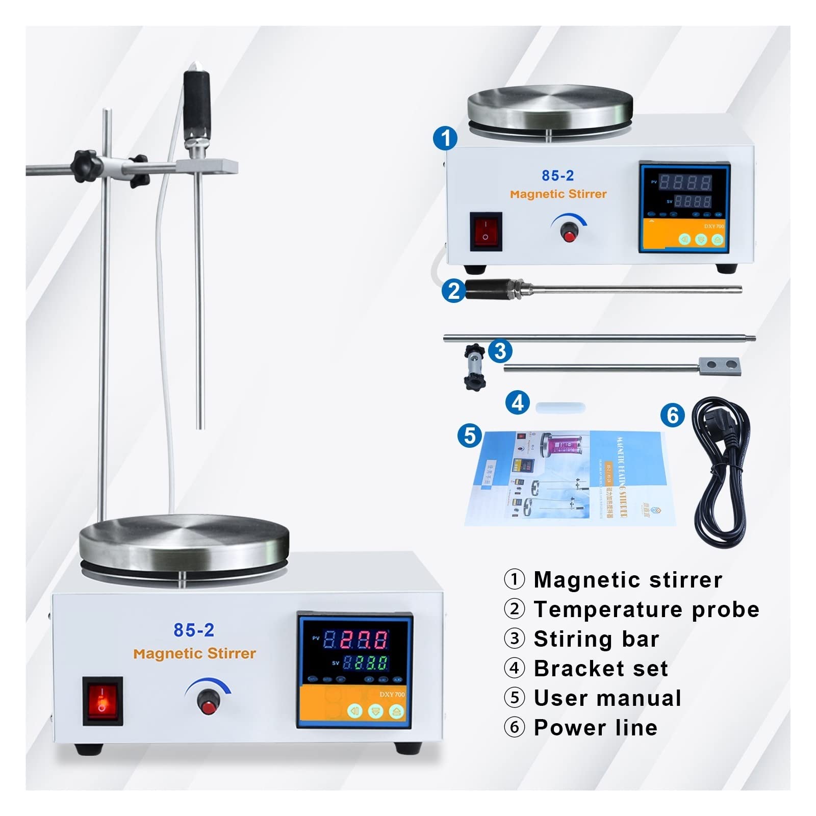 Agitador Magnético, Probador de calefacción agitador magnético laboratorio pantalla Digital 2500rpm agitador ajustable con barra de agitación
