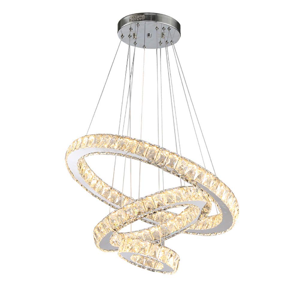 Lampadario Moderno a LED in Cristallo a 3 Anelli, dimmerabile, a Sospensione Regolabile per Camera da Letto, Soggiorno, Sala da Pranzo - dimmerabile e con Telecomando, 20+35+50 cm,