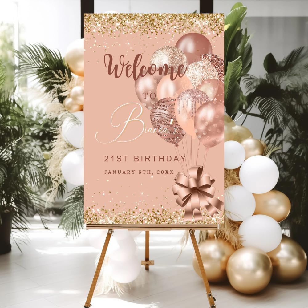 Personalized Any Age Birthday Welcome Sign, Birthday Welcome Sign Birthday, Welcome Poster Blush Pink Glitter Sparkly, Welcome Signage Decor, Birthday Welcome Sign, Birthday Party Decor.