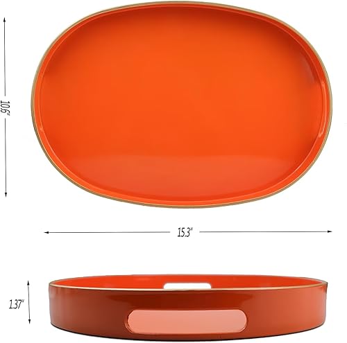 Miniatura 4 de Bandeja decorativa ovalada rosa con asas, paquete de 2 bandejas versátiles para exteriores para mesa de patio, otomana, ideal para servir, exhibir y