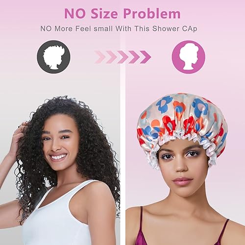 Miniatura 4 de Aquior Gorro de ducha grande, gorro de ducha para mujer, reutilizable, impermeable, gorro de baño para todas las longitudes de cabello, para