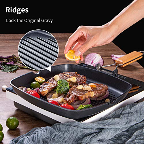 image for SKY LIGHT Grill Pan, 11 inch Portable Nonstick Frying Pan for Steak, F