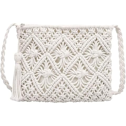 Mounteps Women Handmade Beach Shoulder Bags,Crossbody Bag Summer Beach Clutch Purses,Holiday Tassel Purse Casual Messenger Bags (White) Cover