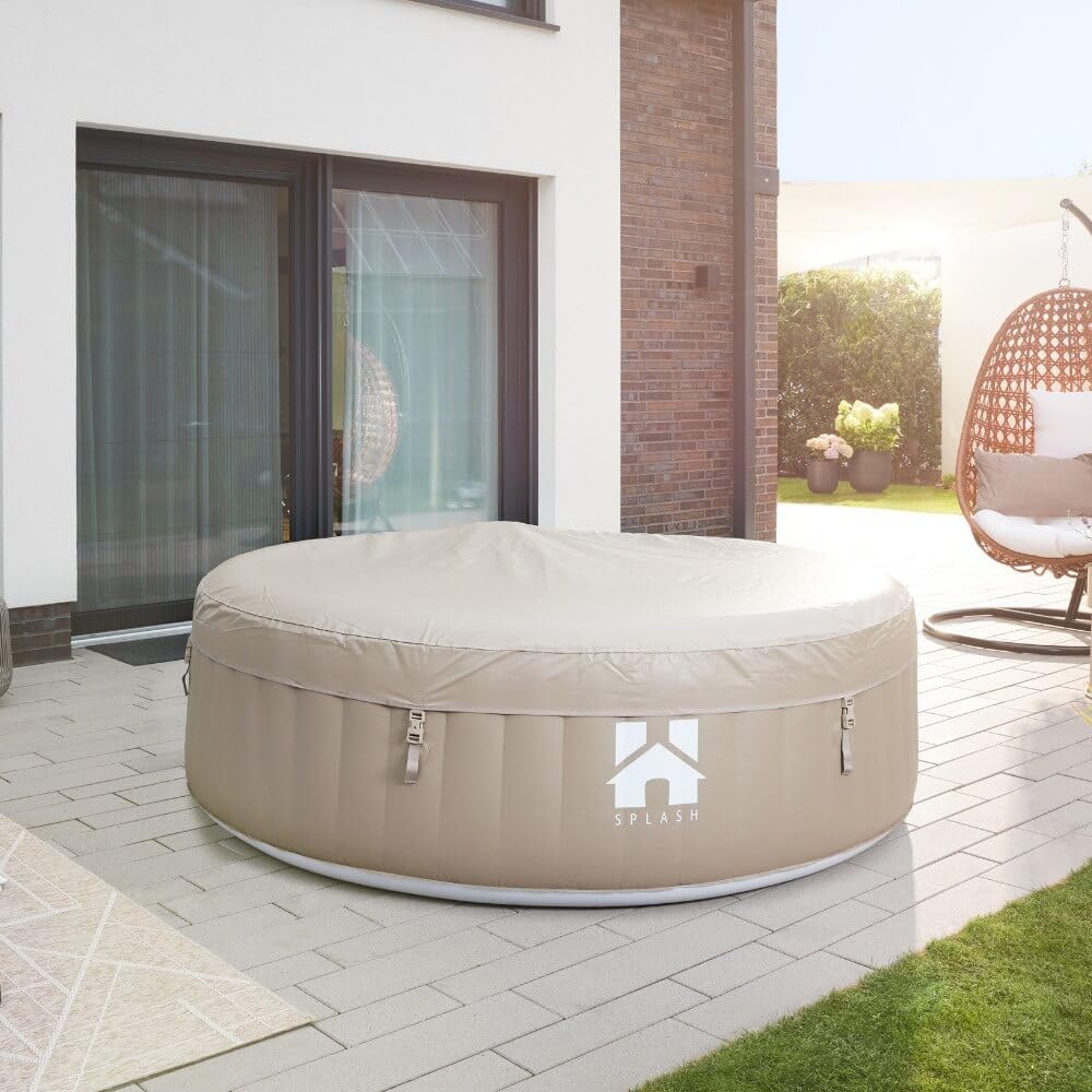 Home Deluxe - Bañera de hidromasaje Exterior - Splash - Color: Beige - ⌀ 208 cm, Altura 65 cm, 130 chorros de Aire - Incl. Cubierta, Juego de reparación, Juego de filtros I Bañera de hidromasaje